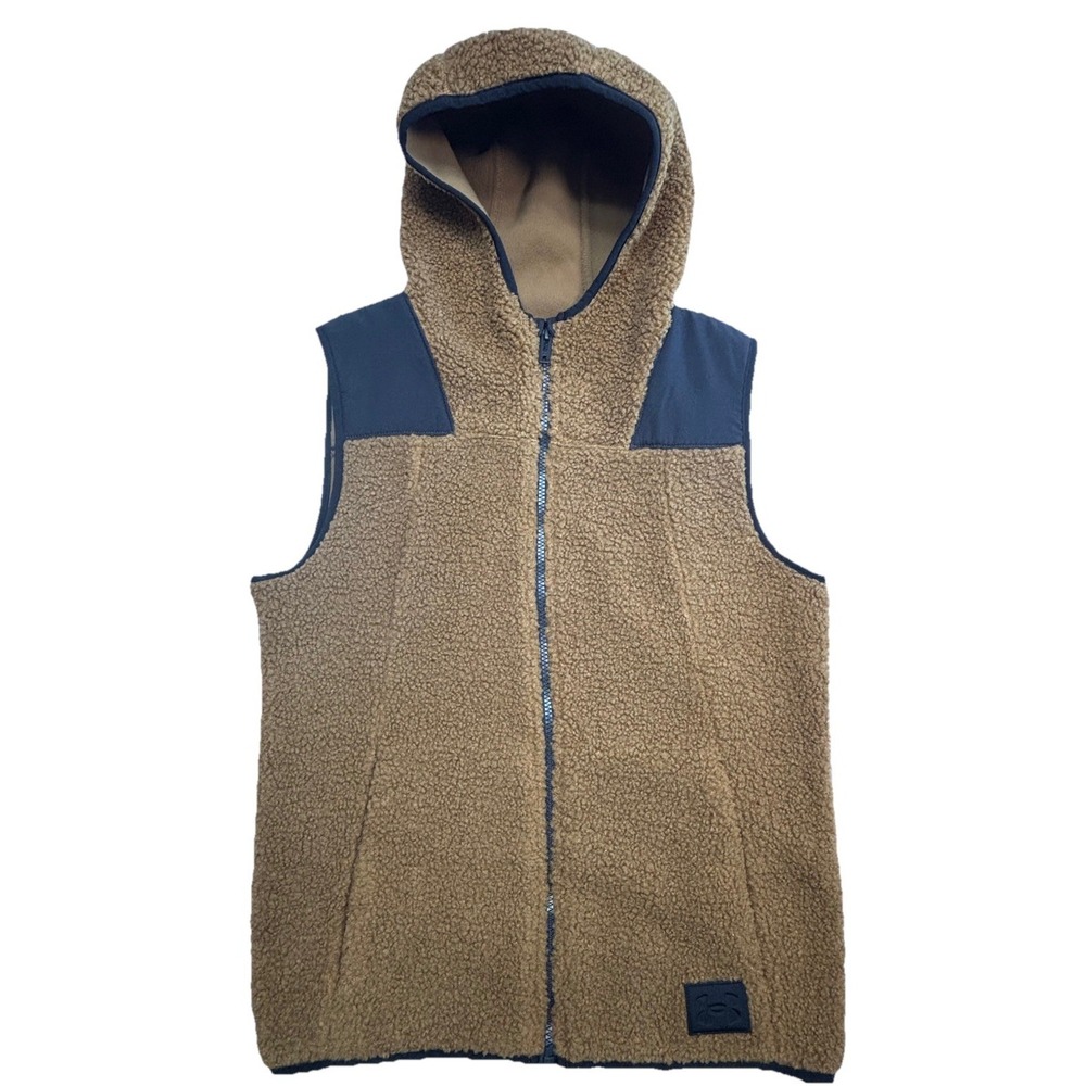 Under Armour Sherpa Fleece Hooded Vest Youth Large Brown Full Zip‎